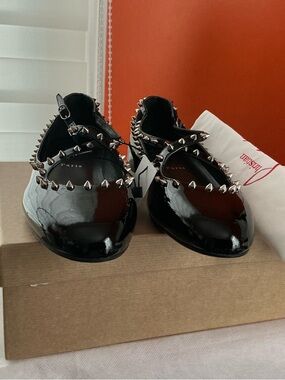 Christian Louboutin Black Patent Studded Mary Jane Flats